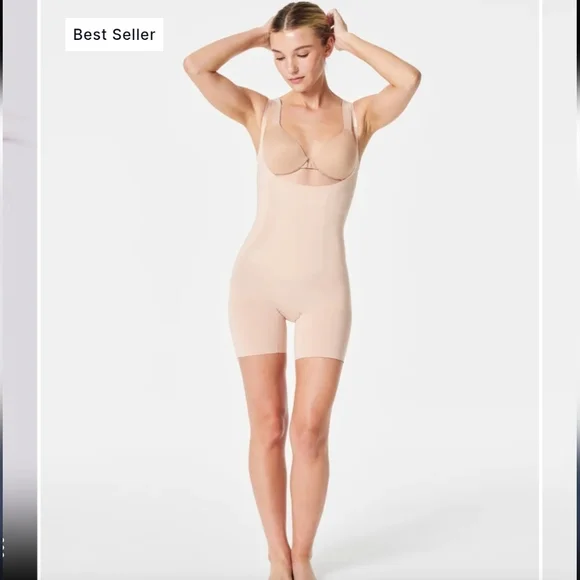 NWT SPANXsculpt OnCore Open-Bust Mid-Thigh Bodysuit SIZE 1X Soft Nude